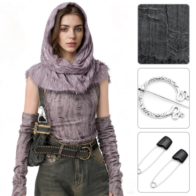Men'S Viking Accessories - Écharpe médiévale à capuche usée, châle